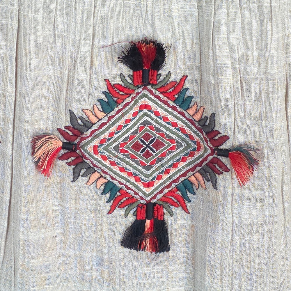 Soft Surroundings Boho Artisan Maxi Skirt S Embroidered Tassel Gauzy Aztec - Picture 6 of 12